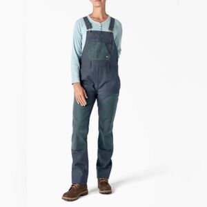 NWT Dickies TRADEBUILT WAXED CANVAS DOUBLE FRONT BIB OVERALLS Blue Workwear